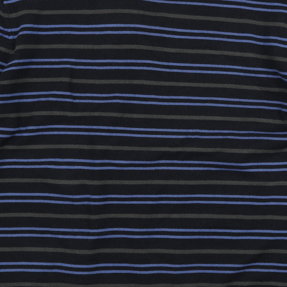 Blue Harbour Mens Blue V-Neck Striped Acrylic Pullover Jumper Size XL