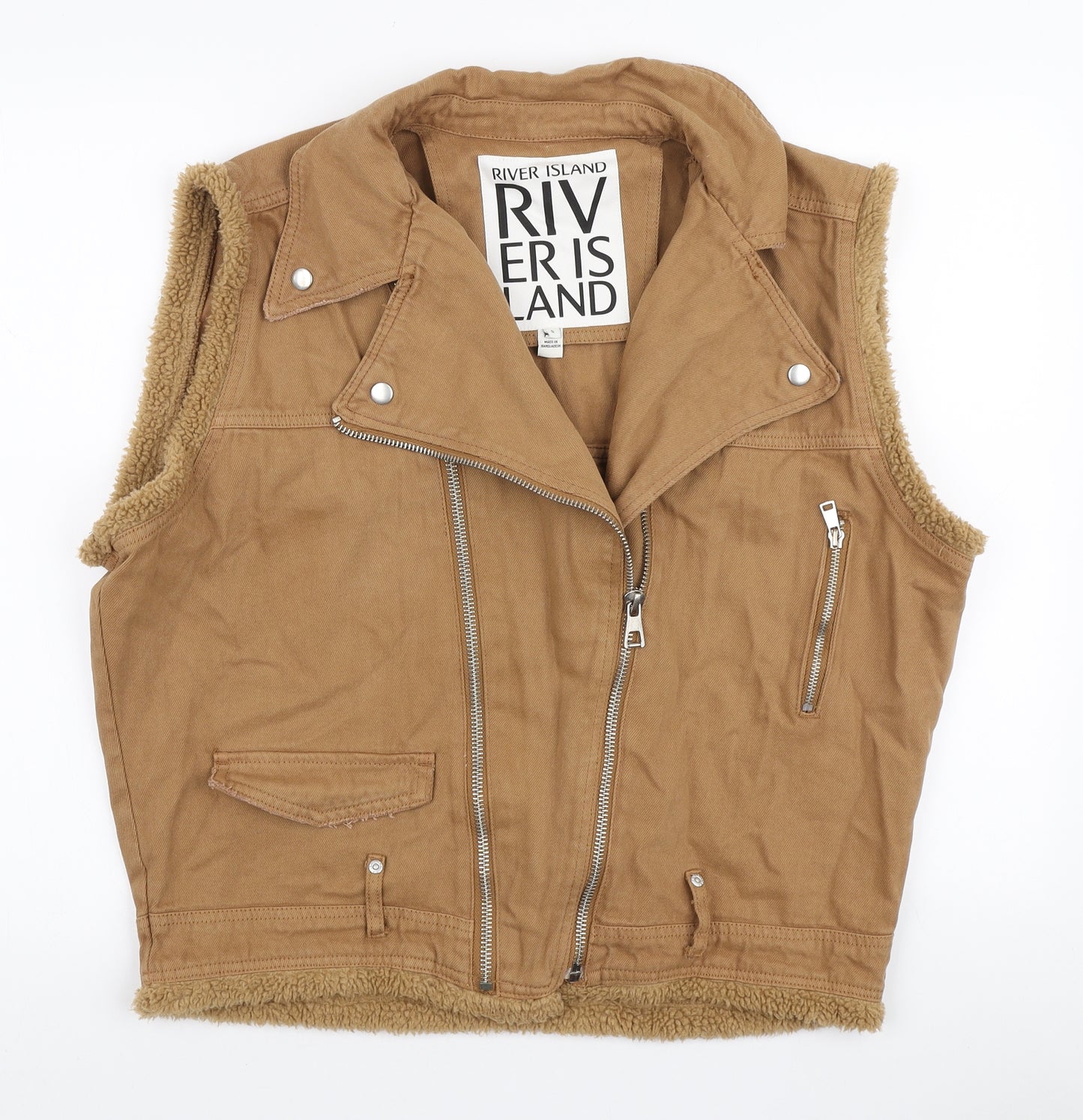 River Island Mens Brown Gilet Jacket Size S Zip