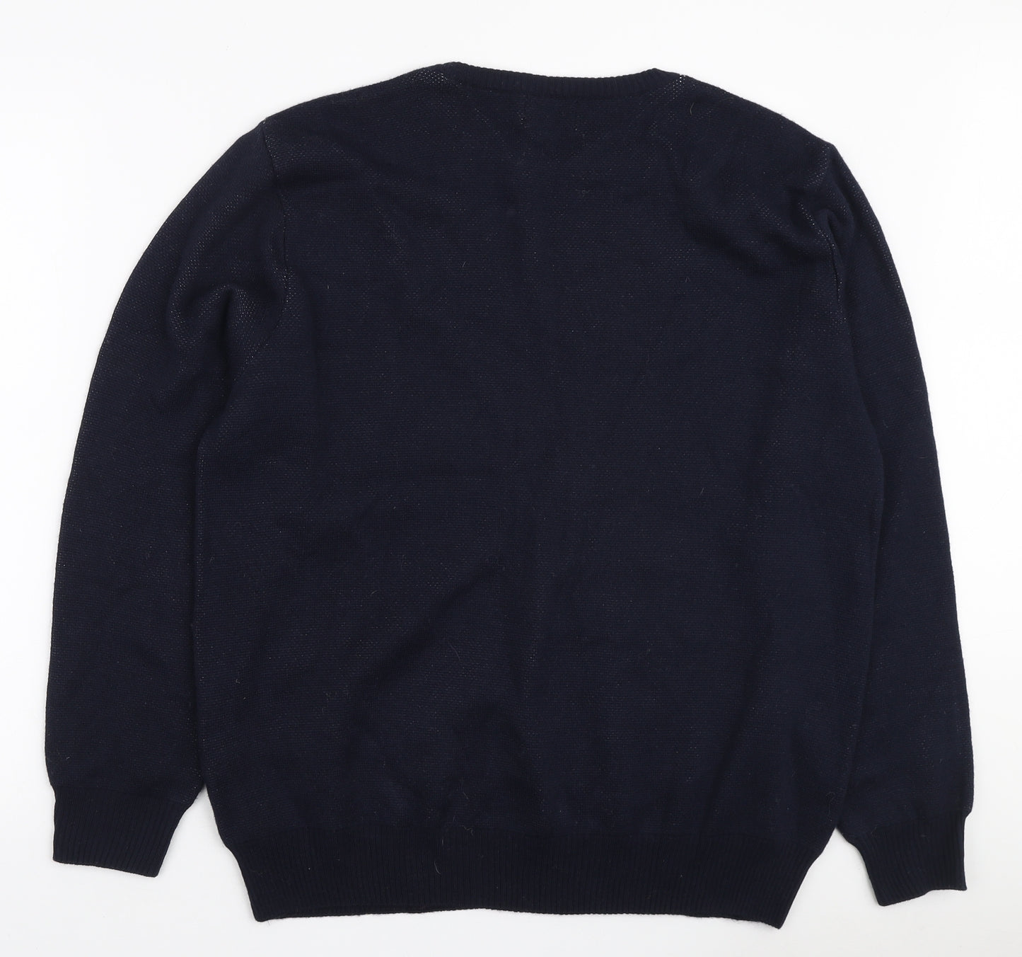George Mens Blue Round Neck Acrylic Pullover Jumper Size L - Christmas Log Cabin