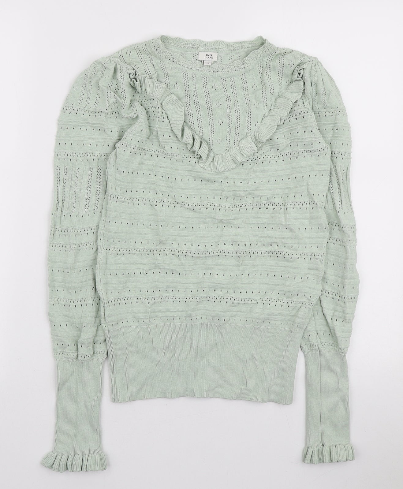 River Island Womens Green Round Neck Viscose Pullover Jumper Size 12