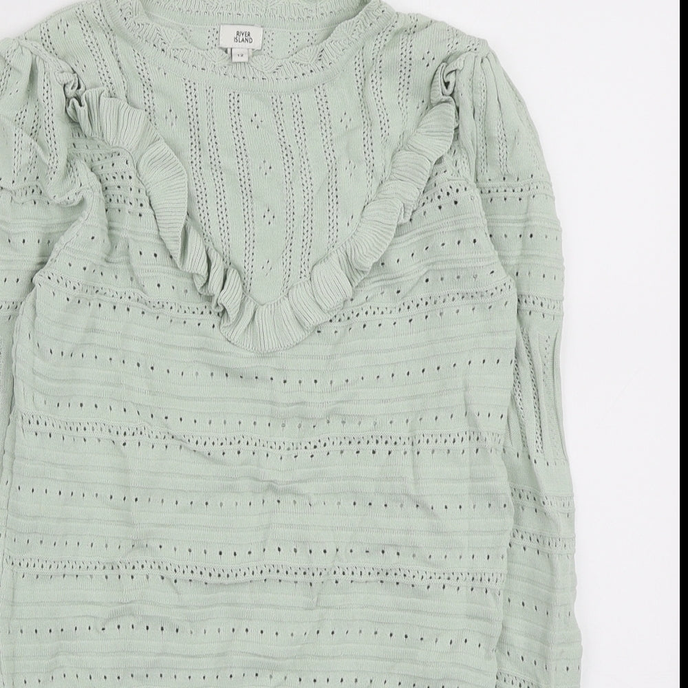 River Island Womens Green Round Neck Viscose Pullover Jumper Size 12