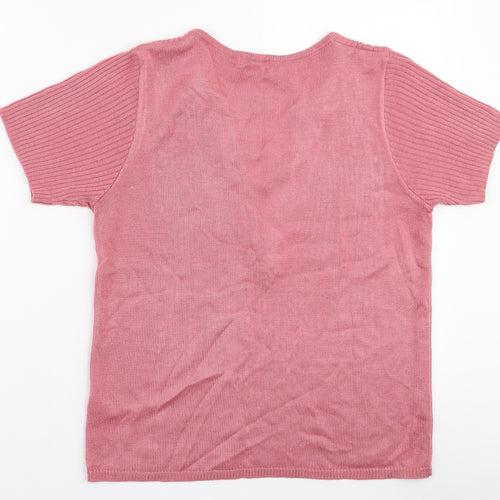 Damart Womens Pink Polyester Basic T-Shirt Size 10 V-Neck - Lace Neckline