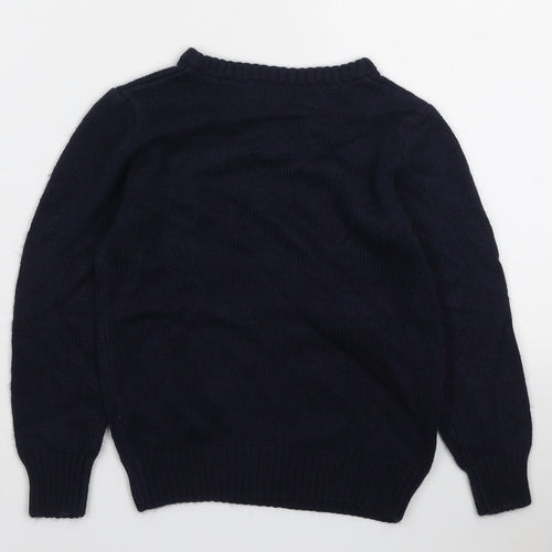 Lily & Dan Boys Blue Round Neck Acrylic Pullover Jumper Size 5-6 Years Pullover - Merry & Bright Raindeer
