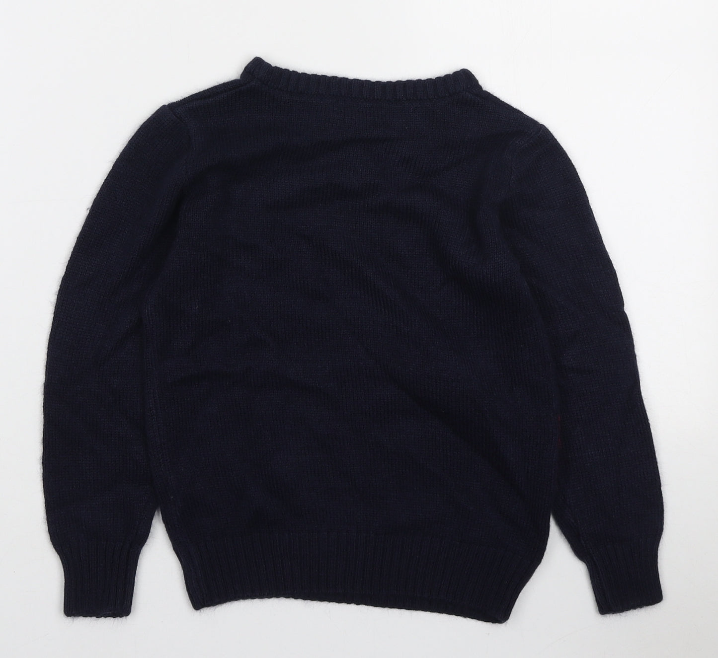 Lily & Dan Boys Blue Round Neck Acrylic Pullover Jumper Size 5-6 Years Pullover - Merry & Bright Raindeer