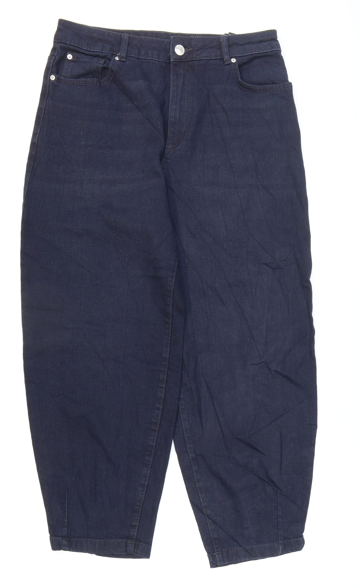 Marks and Spencer Womens Blue Cotton Tapered Jeans Size 12 L25 in Regular Zip