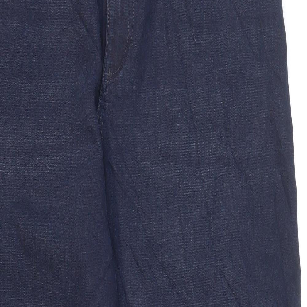 Marks and Spencer Womens Blue Cotton Tapered Jeans Size 12 L25 in Regular Zip