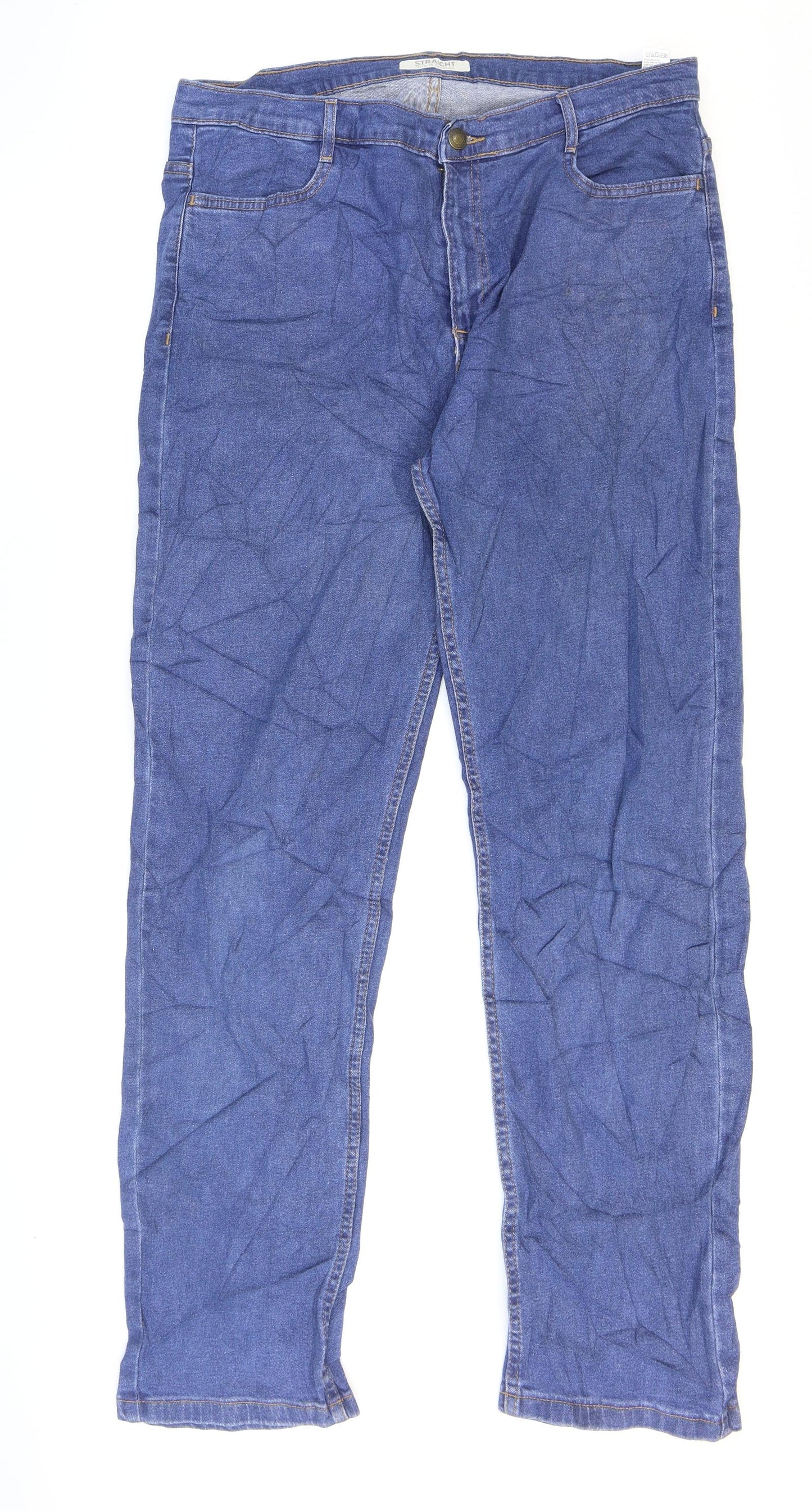 Marks and Spencer Womens Blue Cotton Straight Jeans Size 16 L30 in Regular Zip