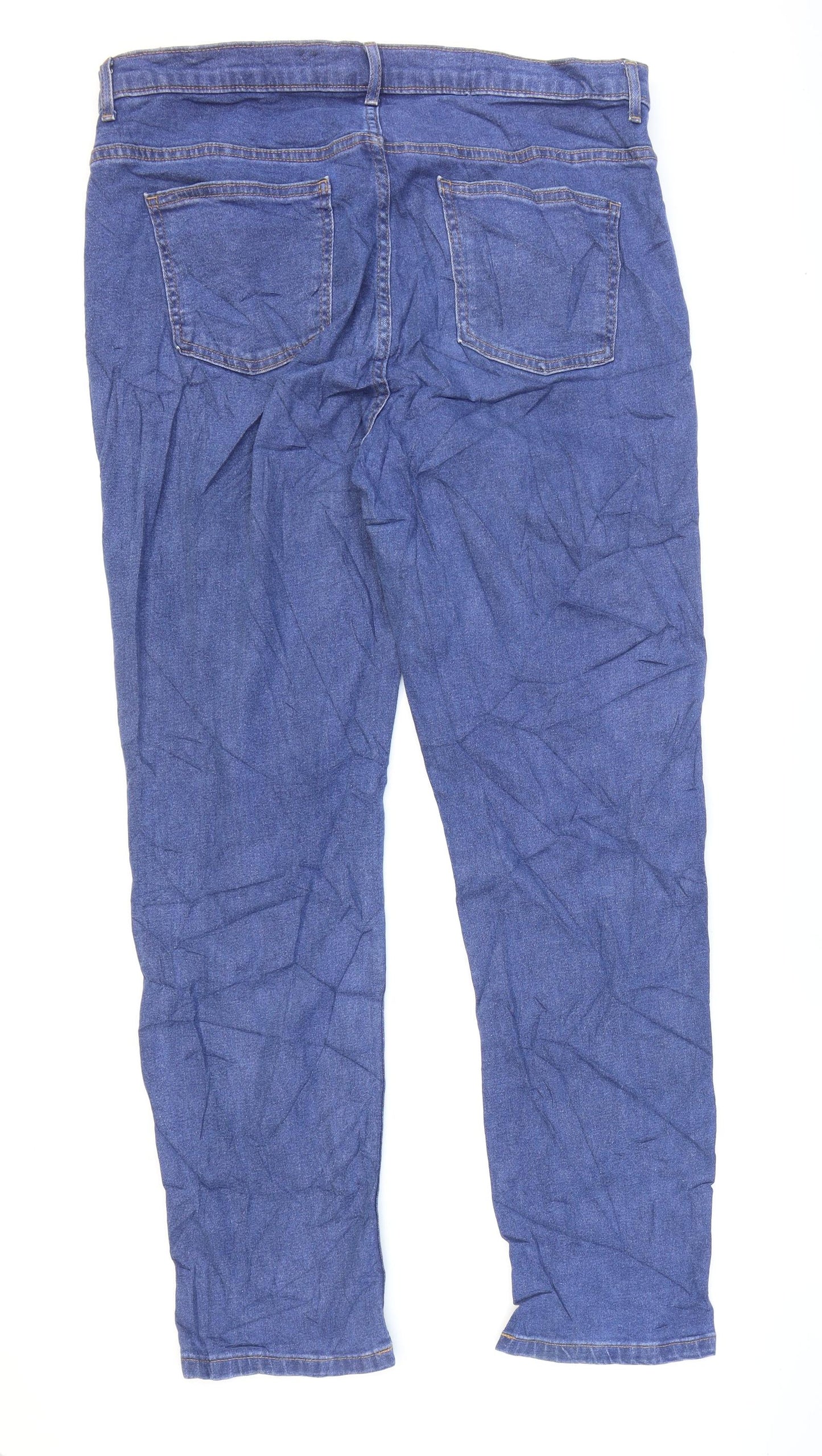Marks and Spencer Womens Blue Cotton Straight Jeans Size 16 L30 in Regular Zip
