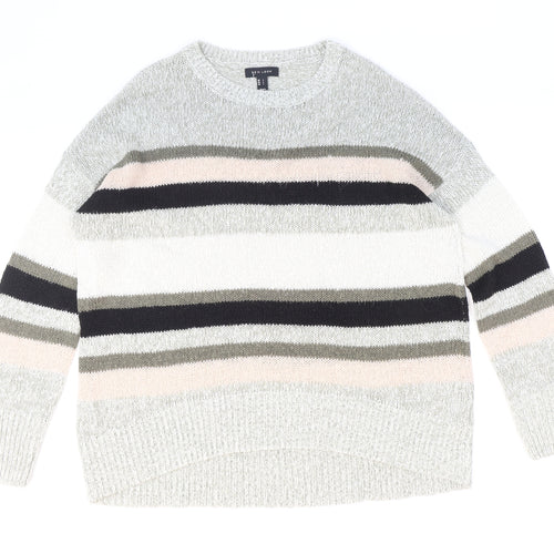 New Look Womens Multicoloured Round Neck Striped Acrylic Pullover Jumper Size L