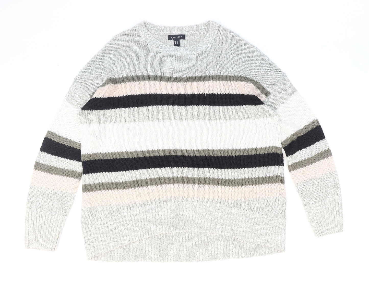 New Look Womens Multicoloured Round Neck Striped Acrylic Pullover Jumper Size L