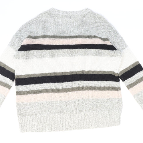 New Look Womens Multicoloured Round Neck Striped Acrylic Pullover Jumper Size L