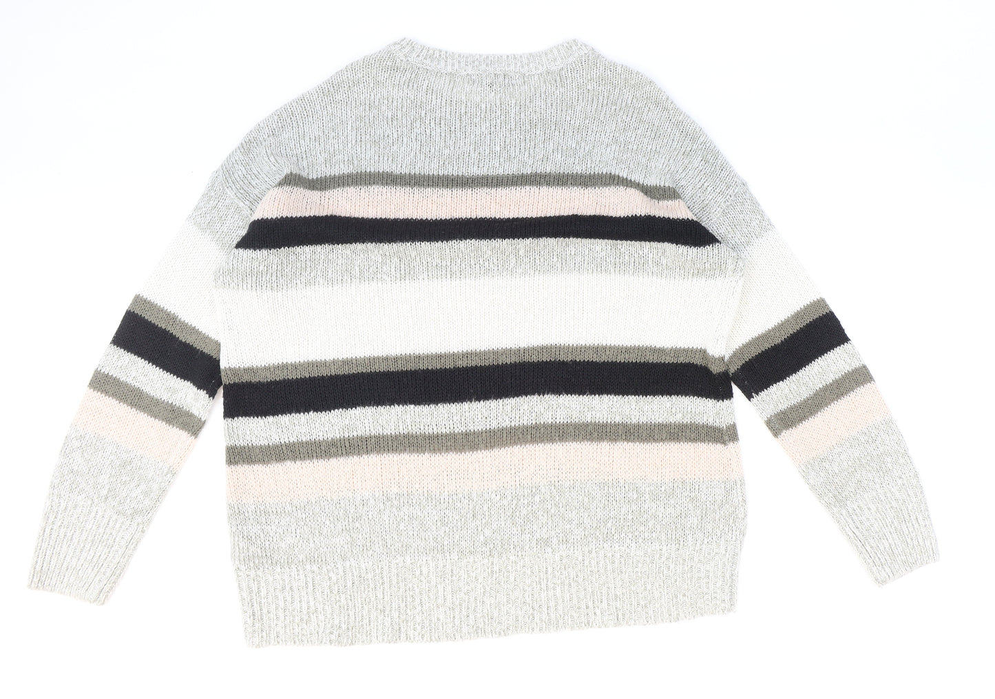 New Look Womens Multicoloured Round Neck Striped Acrylic Pullover Jumper Size L