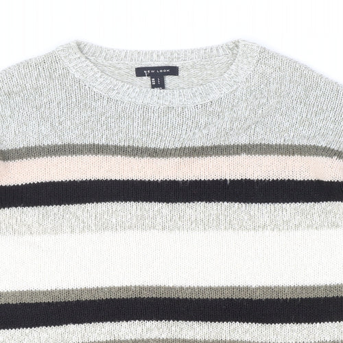 New Look Womens Multicoloured Round Neck Striped Acrylic Pullover Jumper Size L
