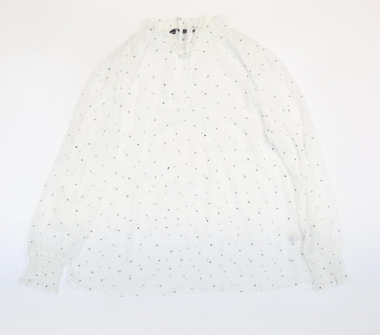 Marks and Spencer Womens White Polka Dot Polyester Basic Blouse Size 16 High Neck