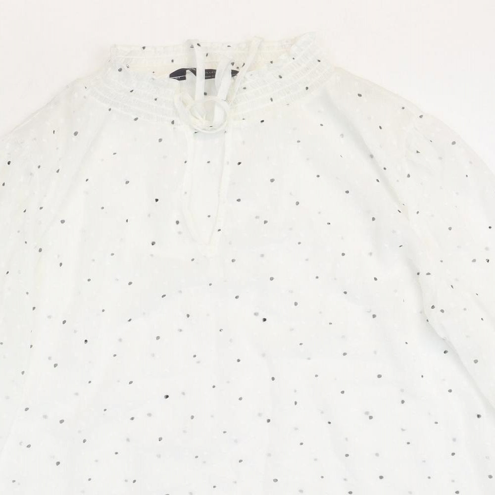 Marks and Spencer Womens White Polka Dot Polyester Basic Blouse Size 16 High Neck