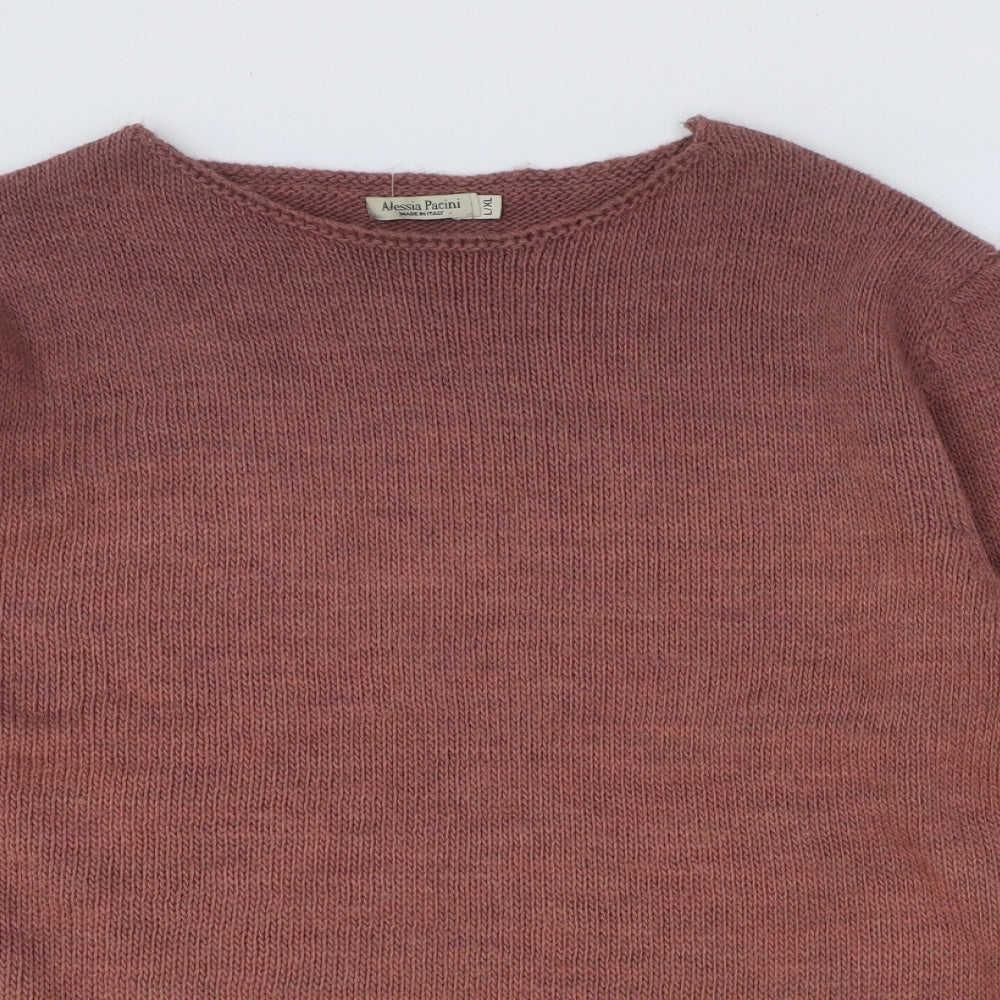Alessia Pacini Womens Pink Boat Neck Acrylic Pullover Jumper Size L