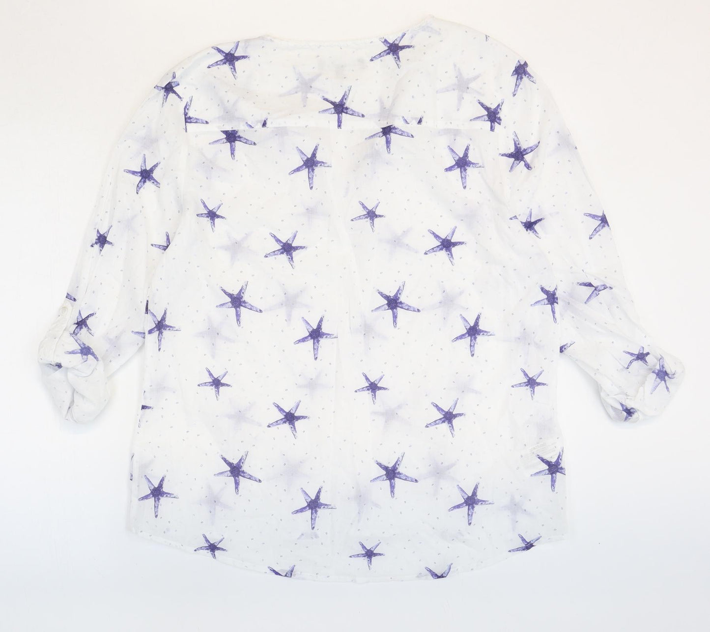 Laura Ashley Womens White 100% Cotton Basic Blouse Size 14 V-Neck - Starfish