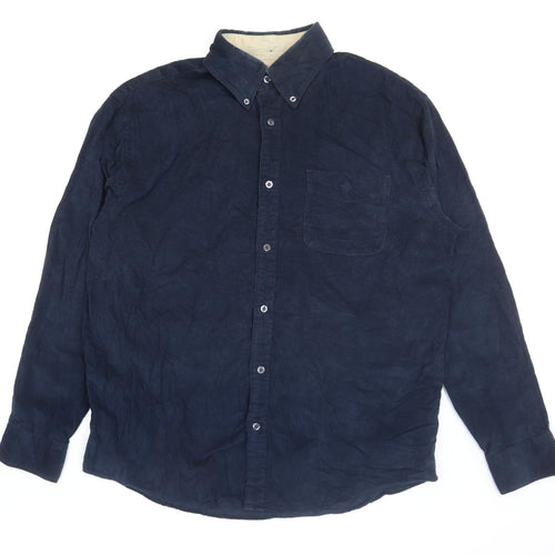 Maine New England Mens Blue Cotton Button-Up Size M Collared Button
