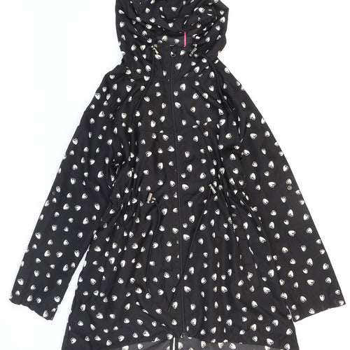 Primark Womens Black Geometric Rain Coat Coat Size S Zip - Hearts