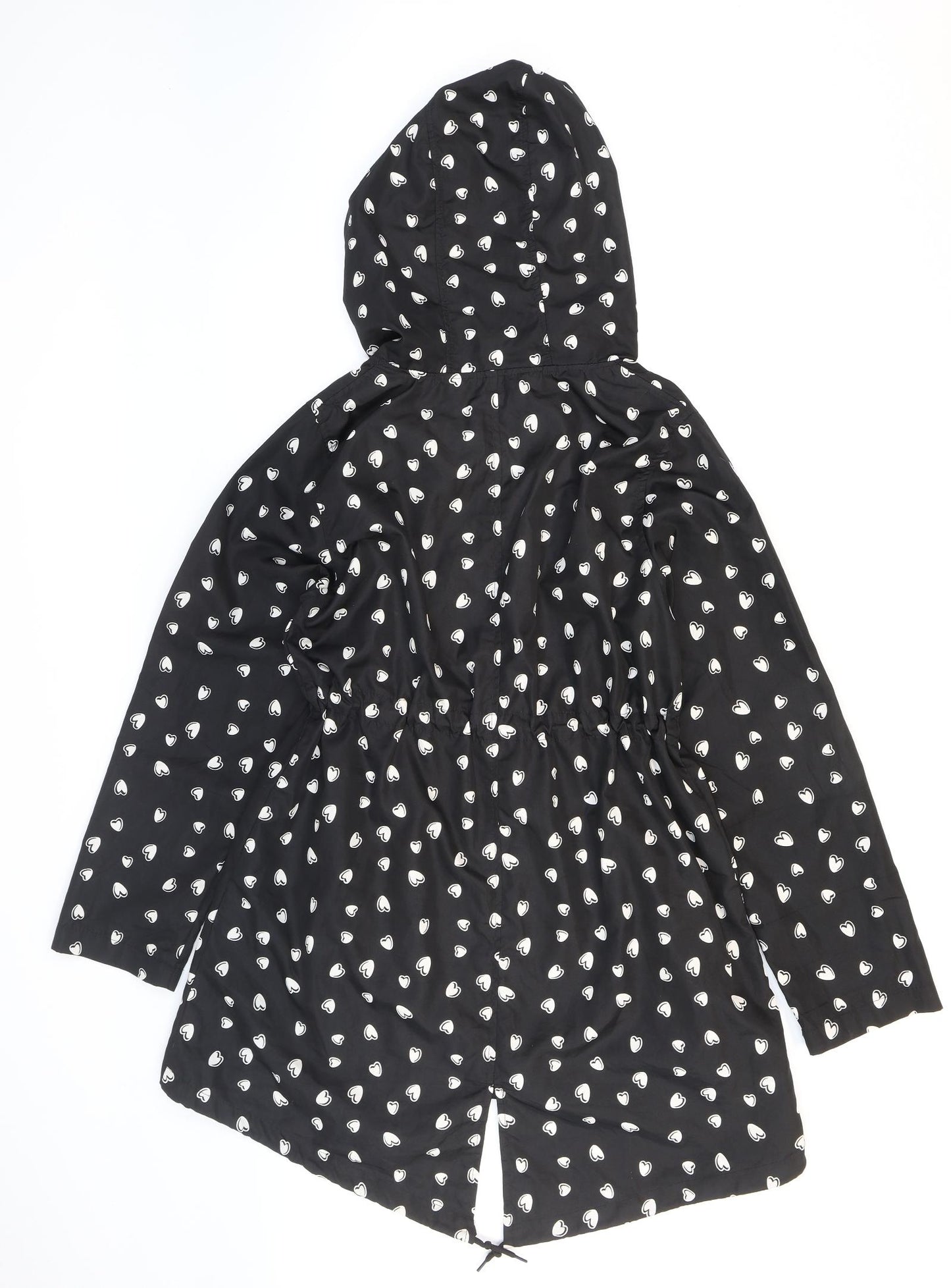 Primark Womens Black Geometric Rain Coat Coat Size S Zip - Hearts