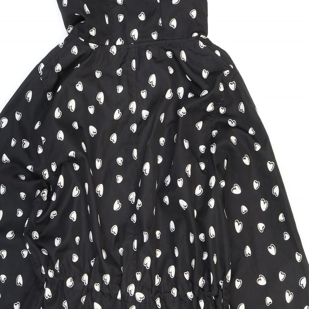 Primark Womens Black Geometric Rain Coat Coat Size S Zip - Hearts