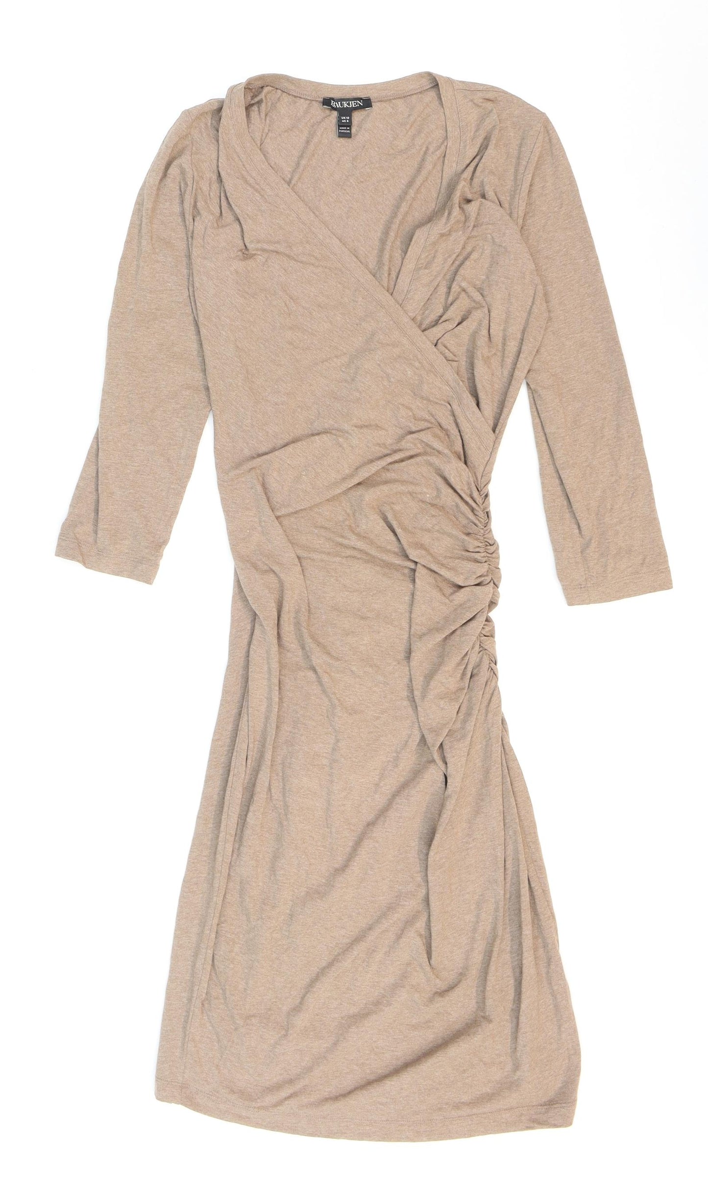 Baukjen Womens Beige Viscose Wrap Dress Size 10 V-Neck Pullover