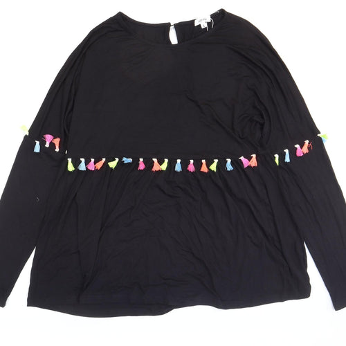 Apeiyu Womens Black Basic T-Shirt Size L Boat Neck - Neon