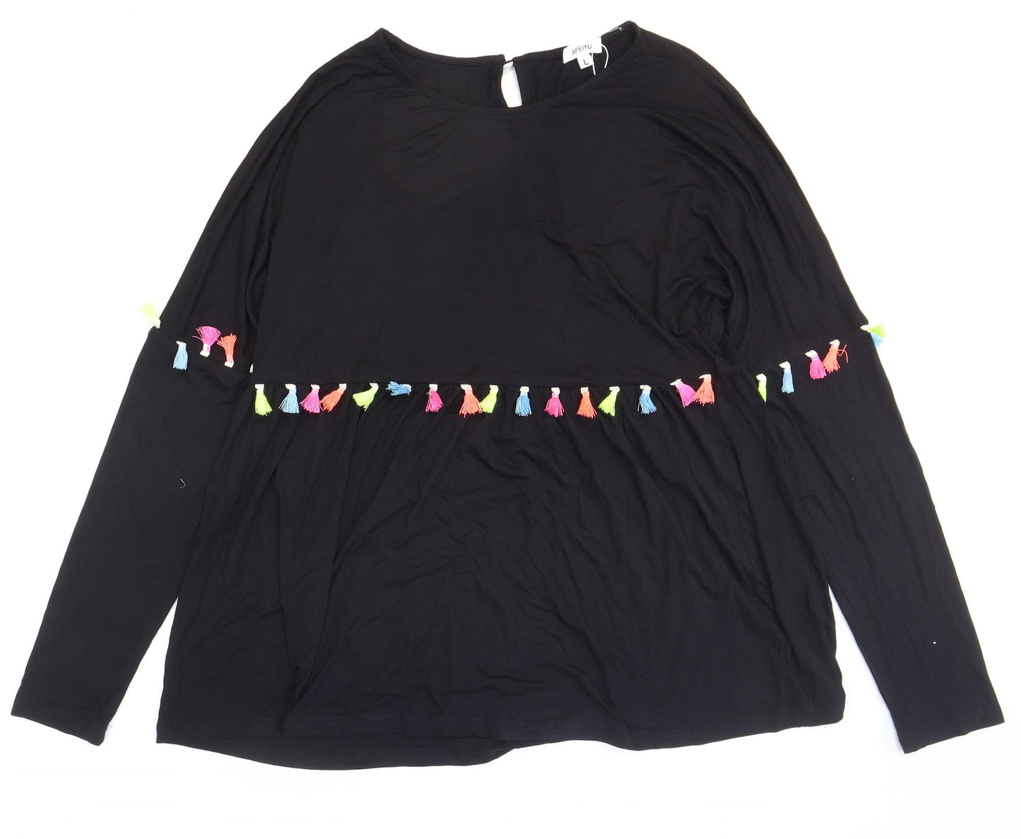 Apeiyu Womens Black Basic T-Shirt Size L Boat Neck - Neon