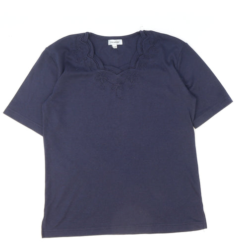Paramour Womens Blue Floral Polyester Basic T-Shirt Size S V-Neck