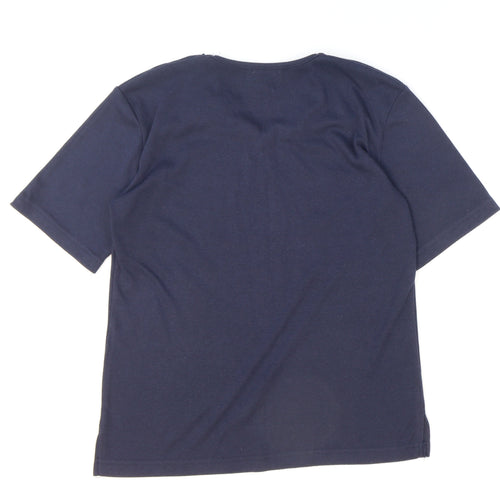 Paramour Womens Blue Floral Polyester Basic T-Shirt Size S V-Neck