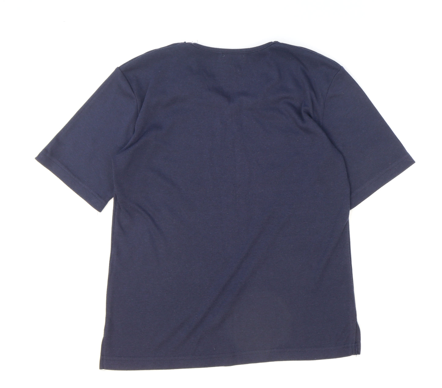 Paramour Womens Blue Floral Polyester Basic T-Shirt Size S V-Neck