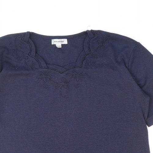 Paramour Womens Blue Floral Polyester Basic T-Shirt Size S V-Neck