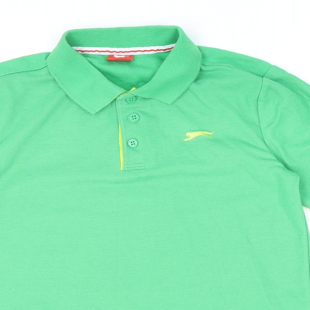 Slazenger Boys Green Polyester Basic Polo Size 13 Years Collared Button