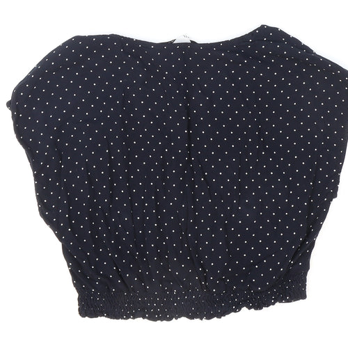 Zara Womens Blue Polka Dot Viscose Cropped Blouse Size 4 V-Neck
