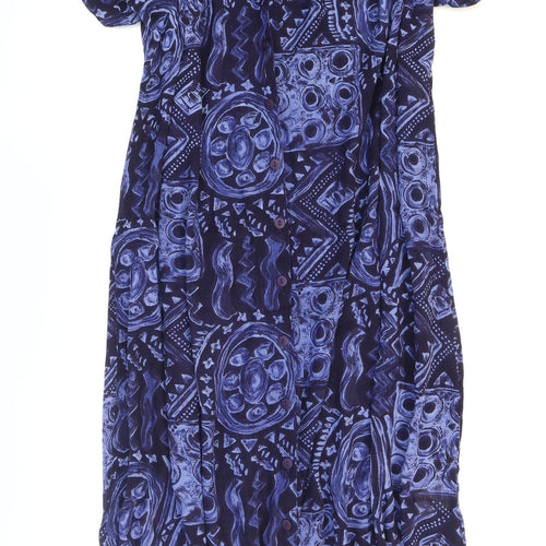 Hamells Womens Blue Geometric Viscose Shirt Dress Size 18 Collared Button