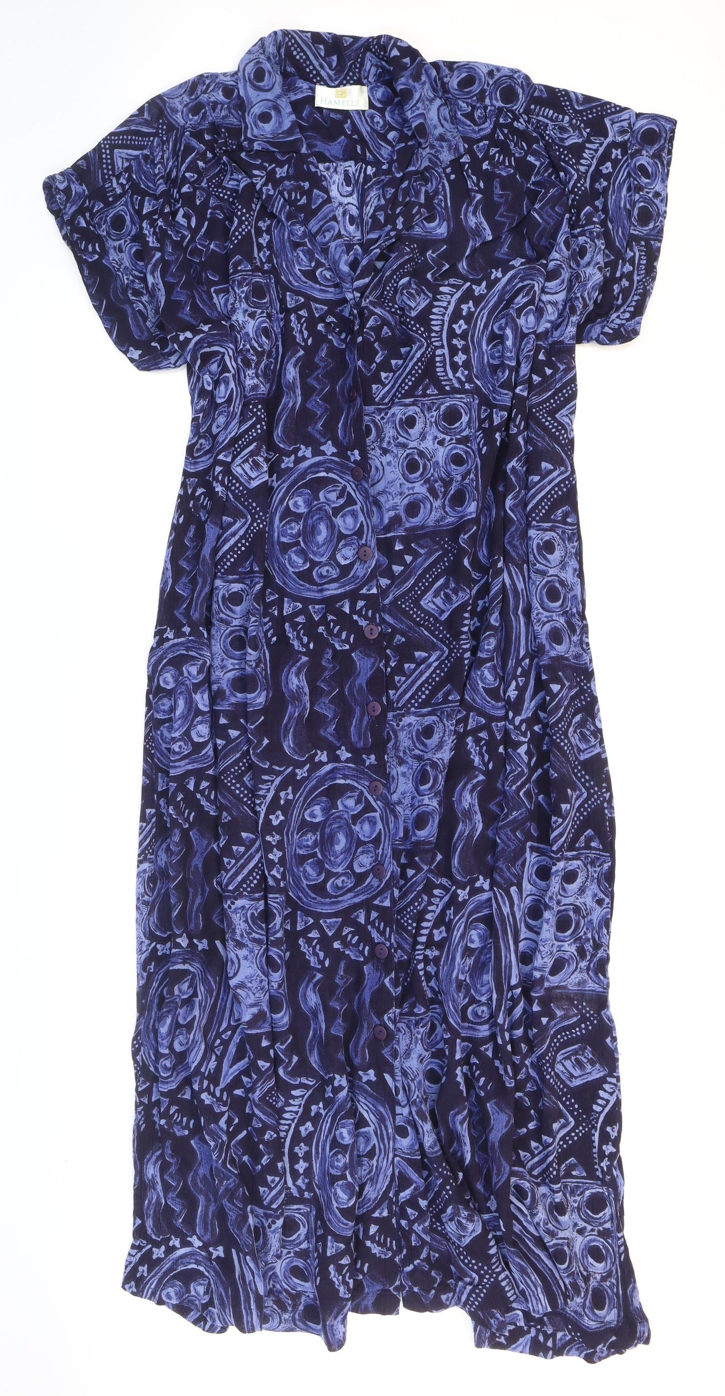 Hamells Womens Blue Geometric Viscose Shirt Dress Size 18 Collared Button