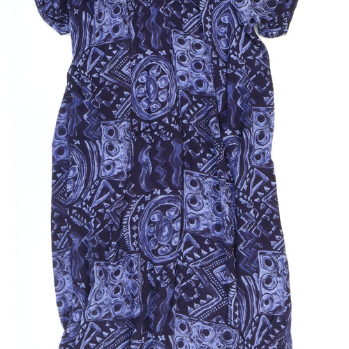 Hamells Womens Blue Geometric Viscose Shirt Dress Size 18 Collared Button