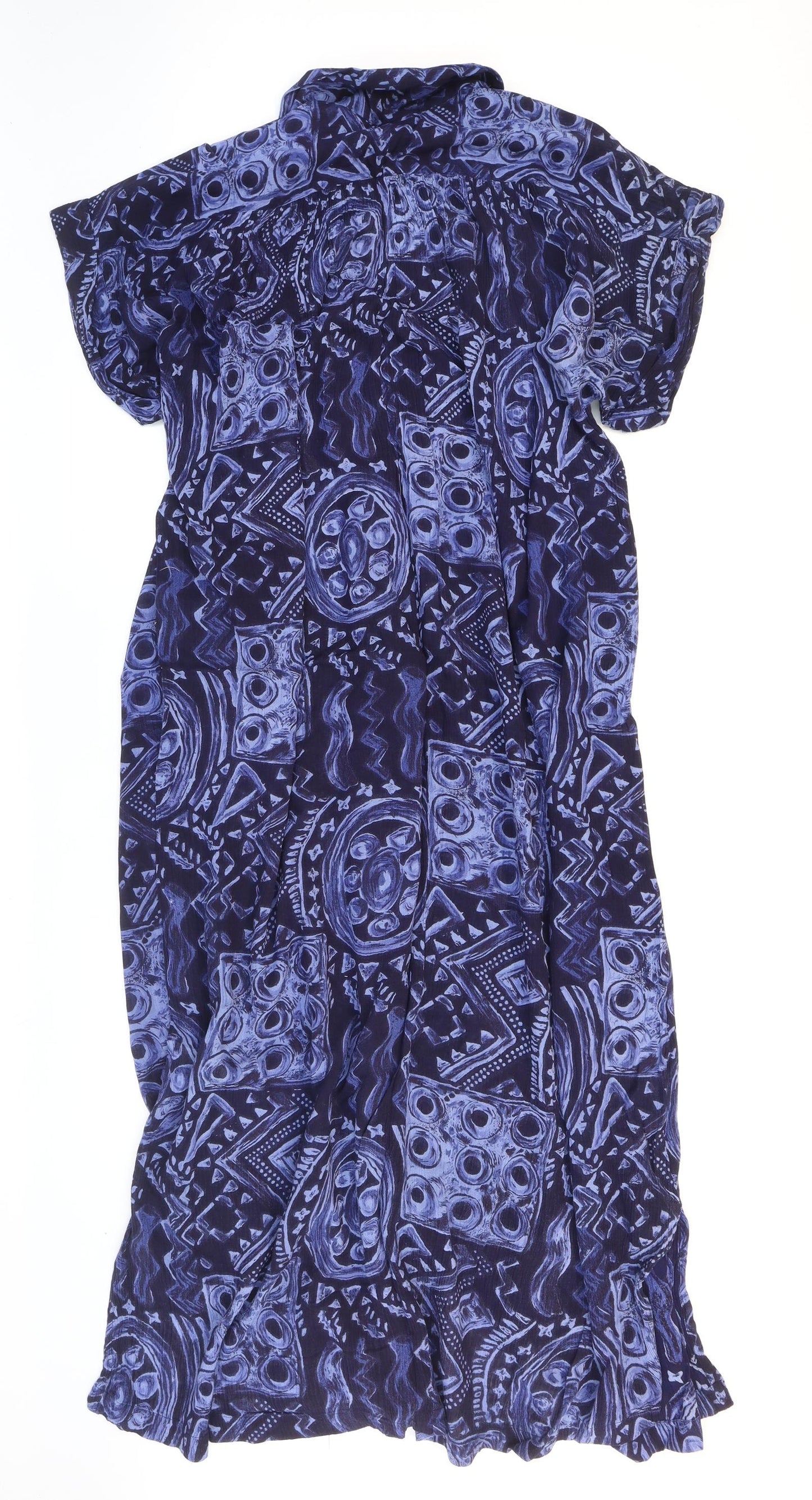 Hamells Womens Blue Geometric Viscose Shirt Dress Size 18 Collared Button