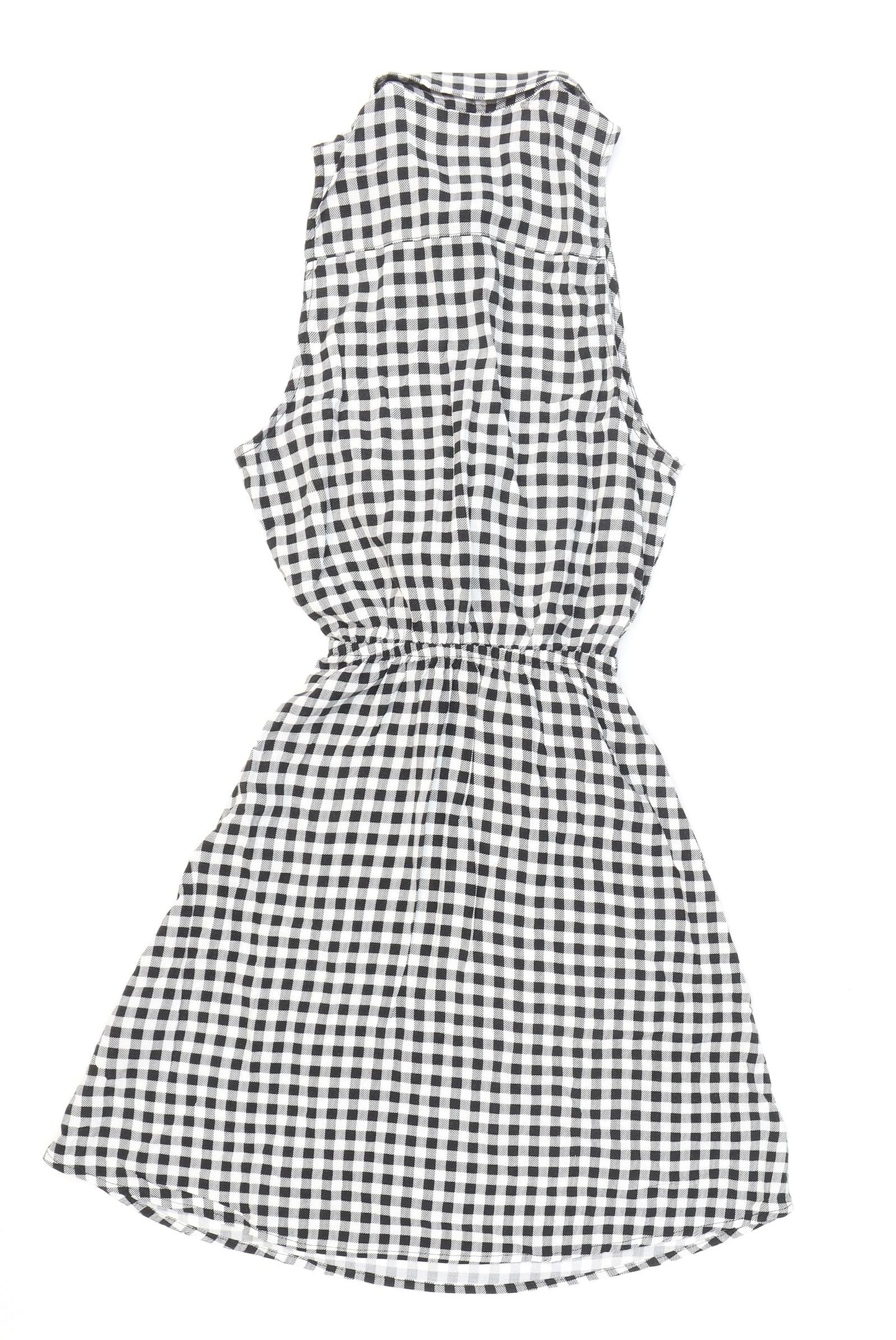 Divided Womens Black Check Viscose Skater Dress Size 4 Collared Button