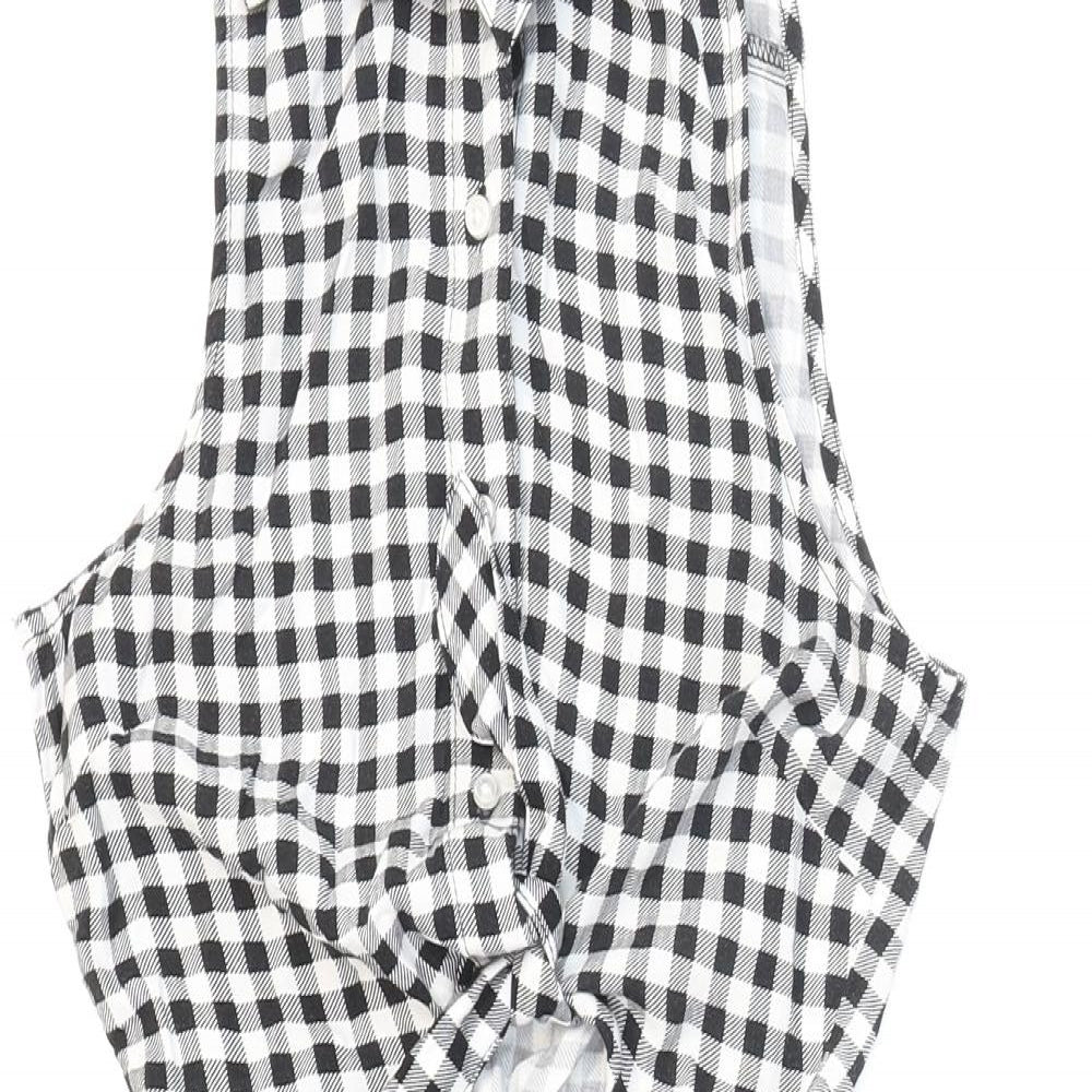 Divided Womens Black Check Viscose Skater Dress Size 4 Collared Button