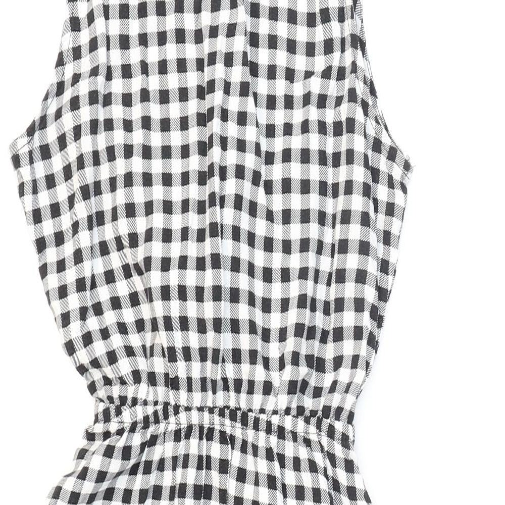 Divided Womens Black Check Viscose Skater Dress Size 4 Collared Button