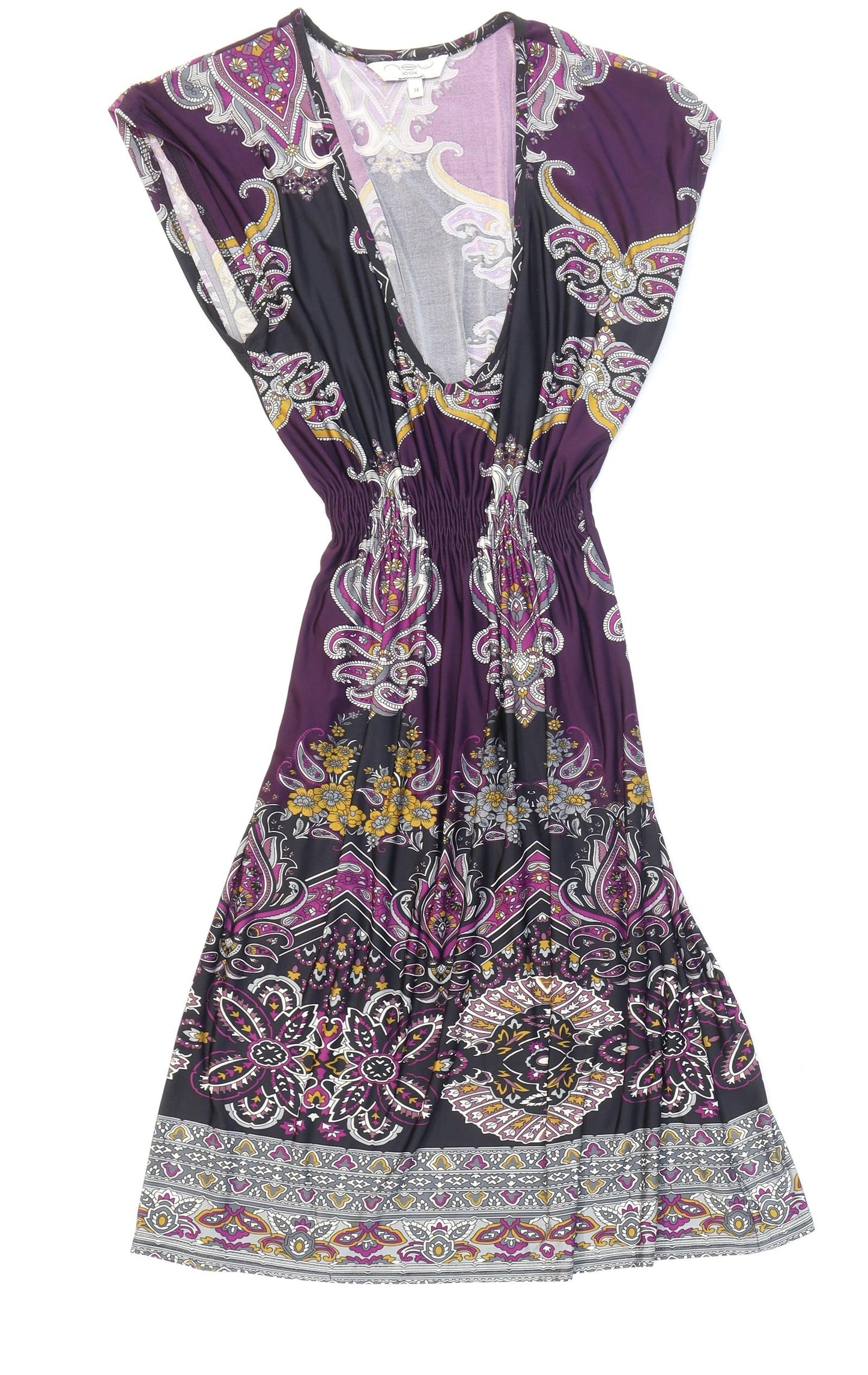 New Look Womens Multicoloured Geometric Polyester Fit & Flare Size 14 V-Neck Pullover