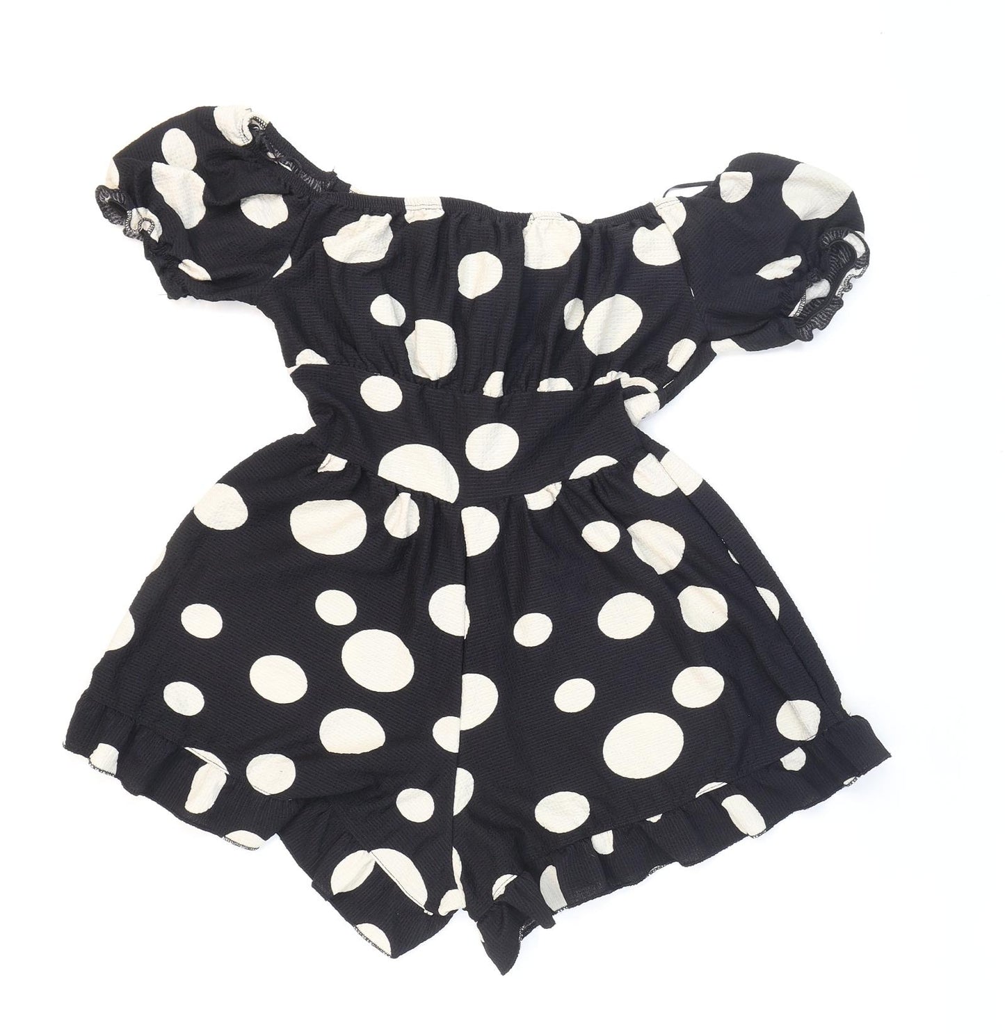 Miss Selfridge Womens Black Polka Dot Polyester Playsuit One-Piece Size 4 Tie