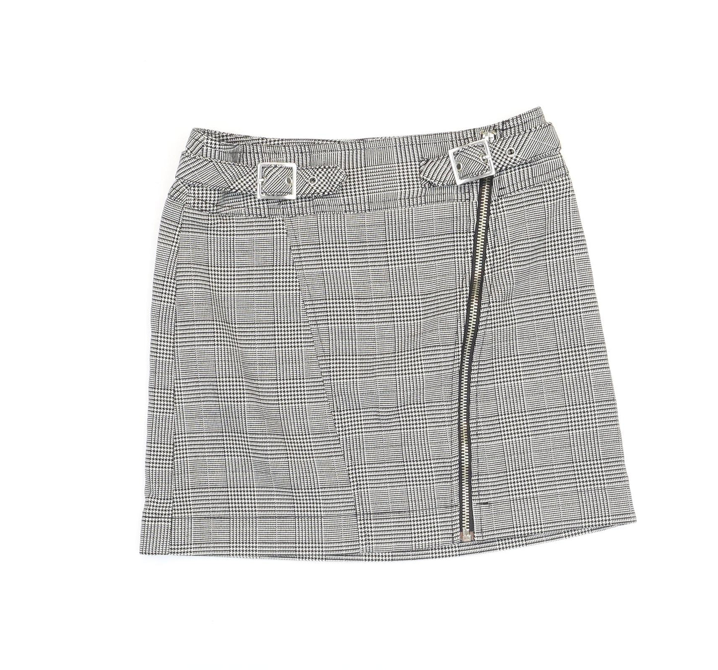 Topshop Womens Grey Plaid Polyester Mini Skirt Size 6 Zip