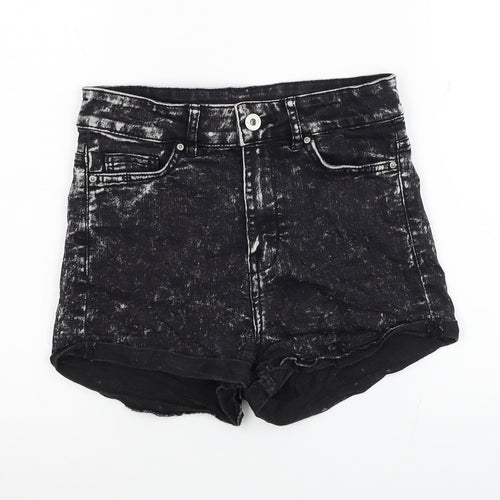 H&M Womens Black Cotton Hot Pants Shorts Size 8 L3 in Regular Zip