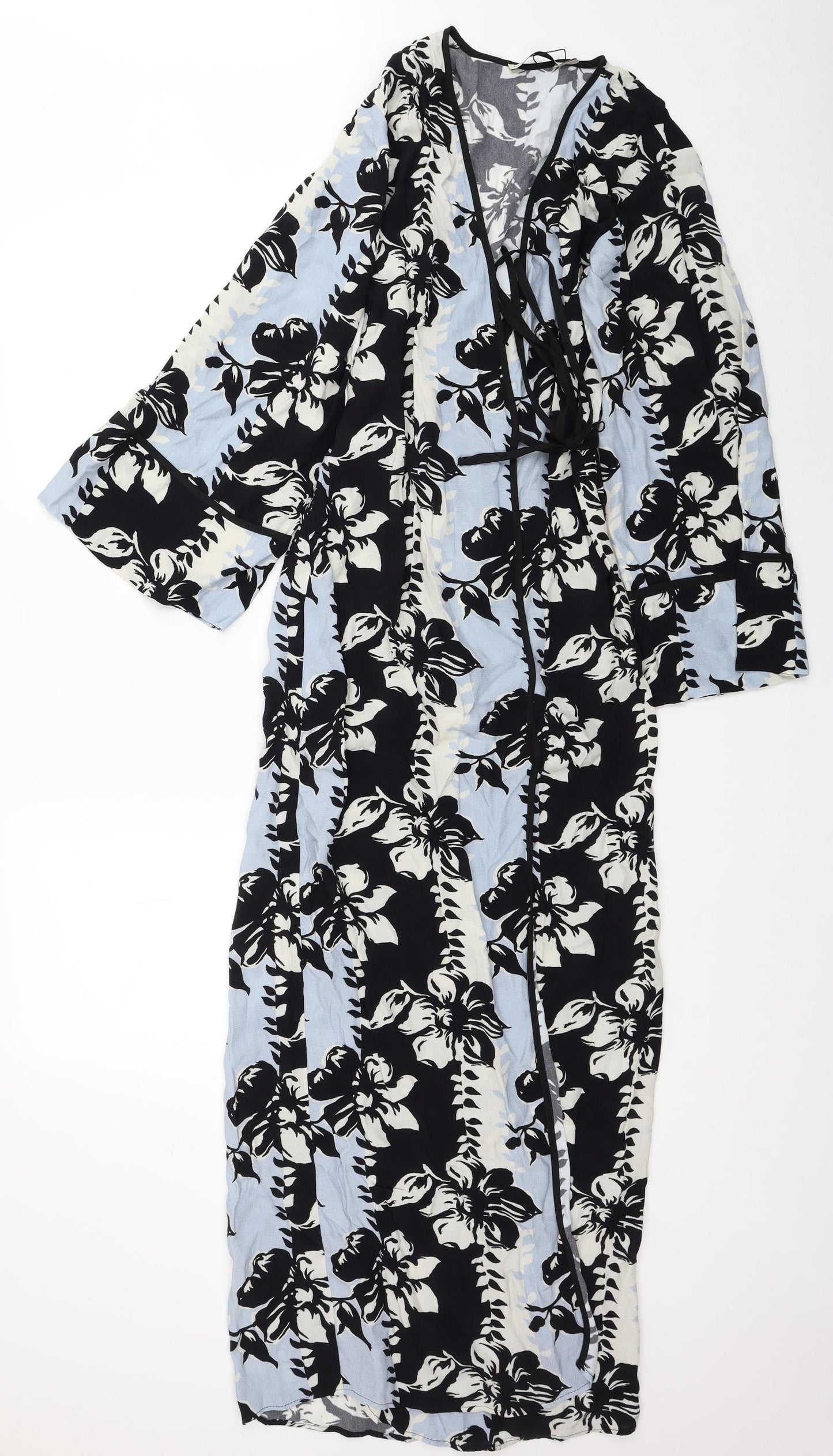 Oasis Womens Blue Floral Viscose Wrap Dress Size 8 V-Neck Tie