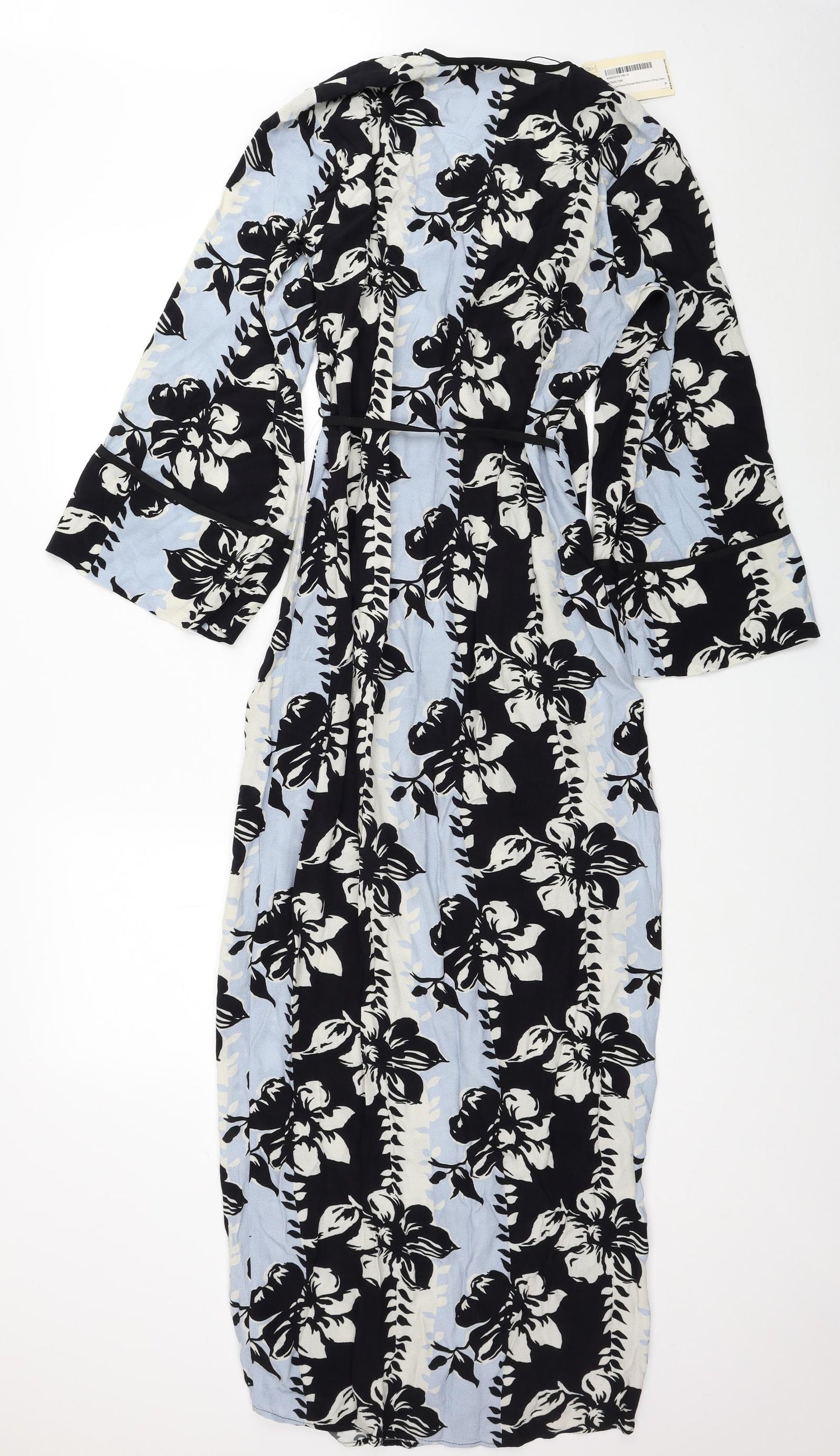 Oasis Womens Blue Floral Viscose Wrap Dress Size 8 V-Neck Tie