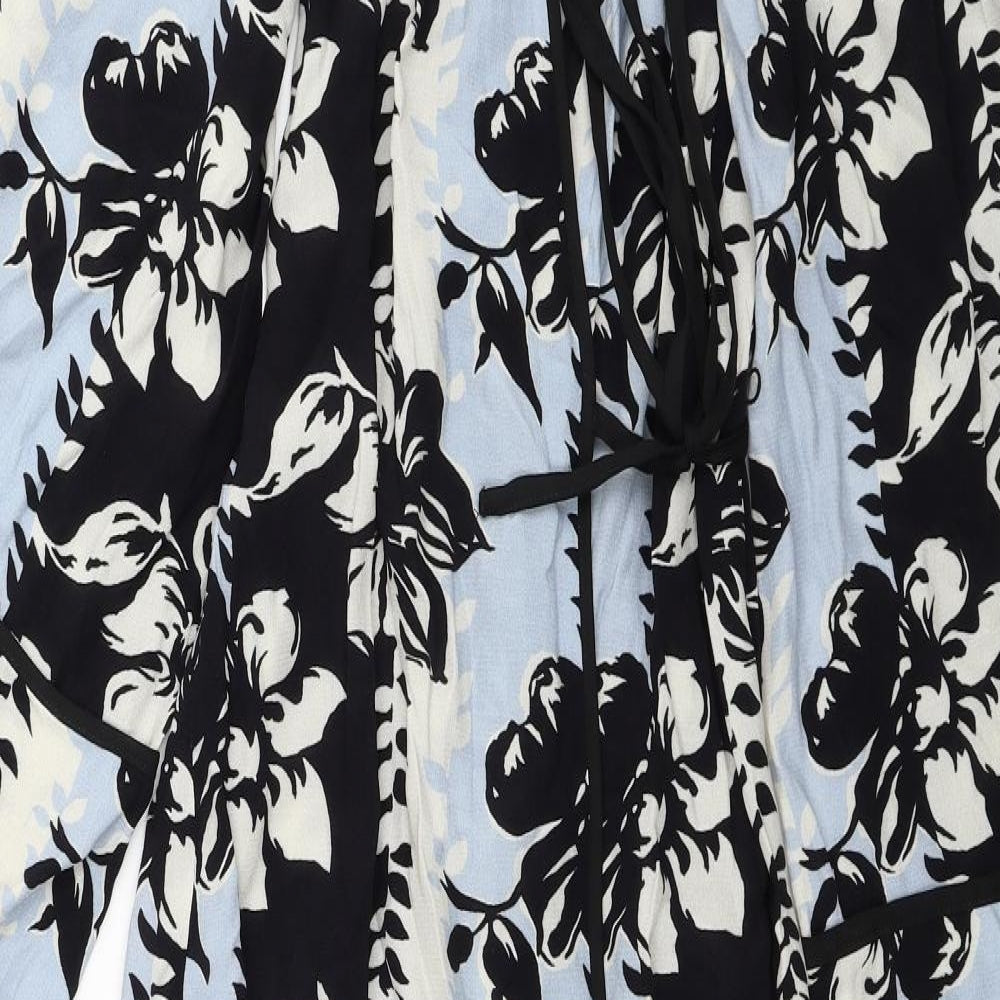 Oasis Womens Blue Floral Viscose Wrap Dress Size 8 V-Neck Tie