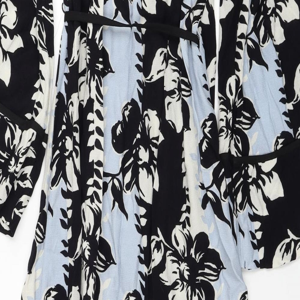 Oasis Womens Blue Floral Viscose Wrap Dress Size 8 V-Neck Tie