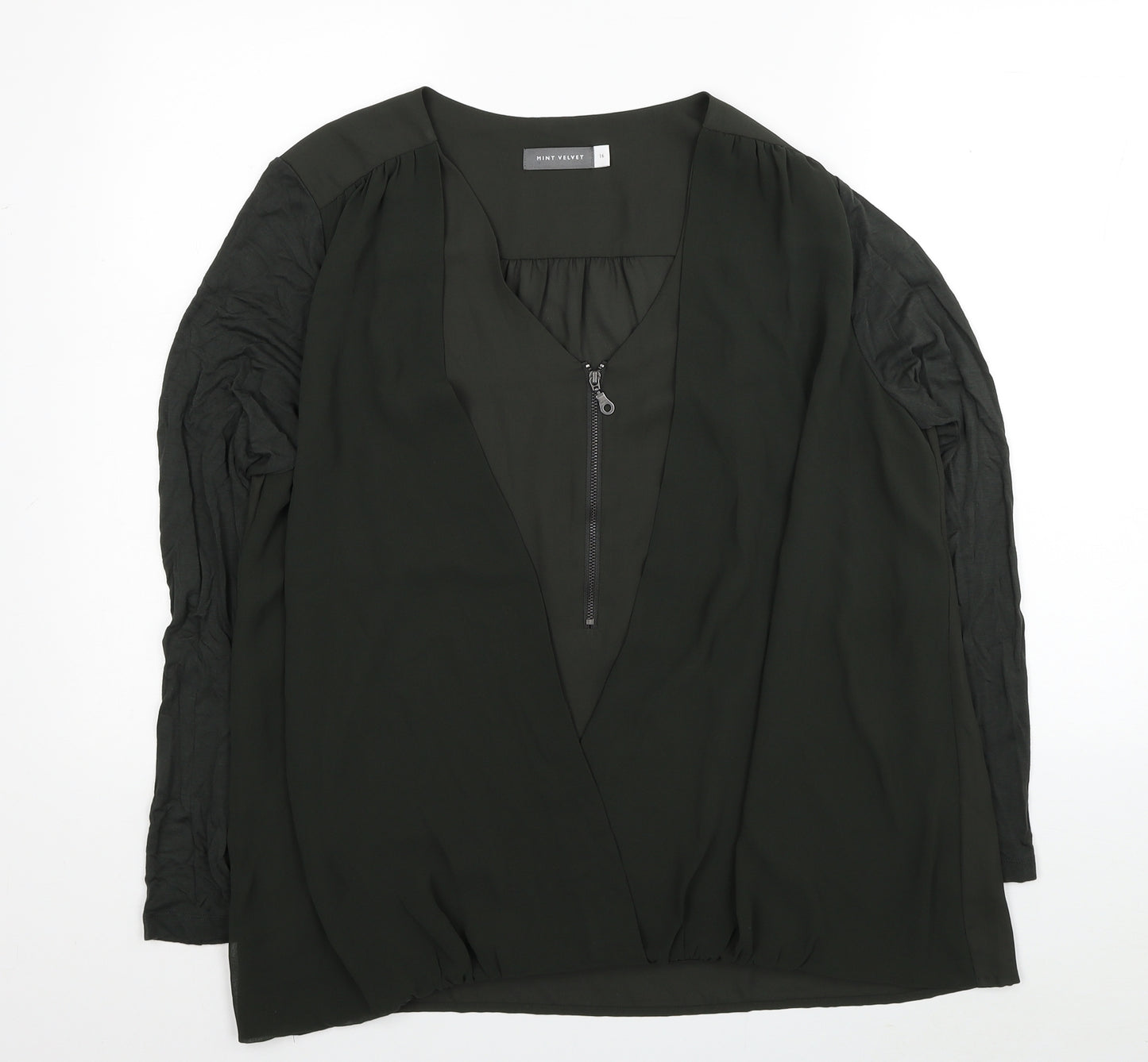 Mint Velvet Womens Green Polyester Basic Blouse Size 16 V-Neck